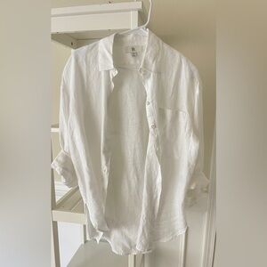 Banana Republic White Oversized Blouse Top Elegant Minimalist Design 100% Linen.